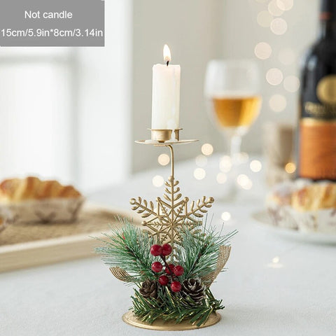 Golden Iron Candlestick with Christmas-Themed Designs