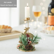 Golden Iron Candlestick with Christmas-Themed Designs