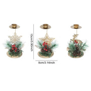 Golden Iron Candlestick with Christmas-Themed Designs