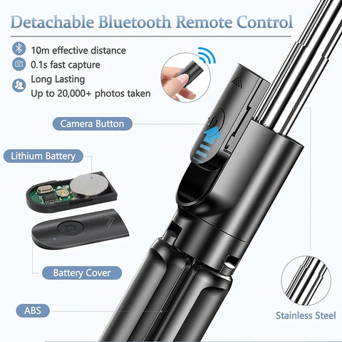 Selfie Stick Tripod with Bluetooth Remote by T-WOLF