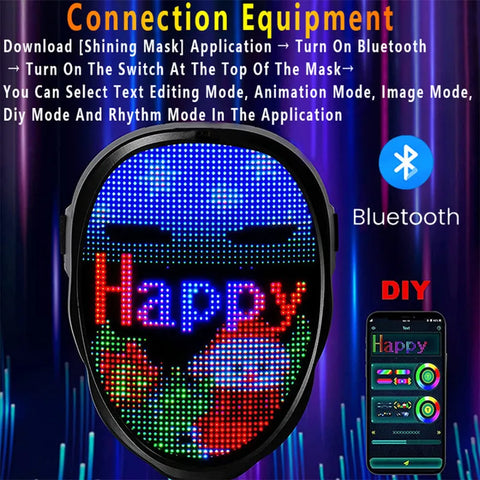 LED Neon Party Mask with Bluetooth connectivity
