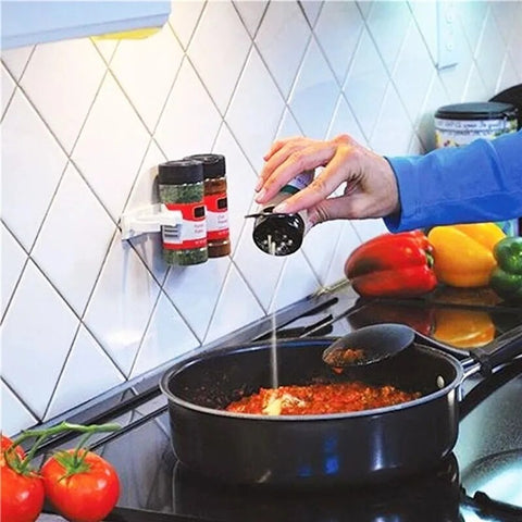 Wall-Mounted Spice Bottle Organizer with Clips