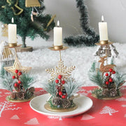 Golden Iron Candlestick with Christmas-Themed Designs